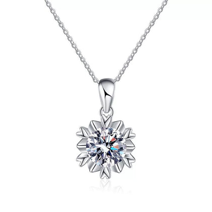 Sunburst Round Moissanite Pendant Necklace in Platinum-Plated S925 Sterling Silver clean white background product image