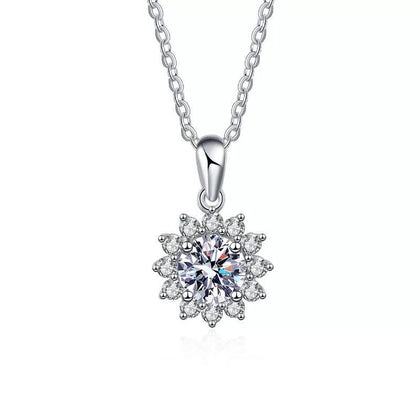 Floral Halo Moissanite Pendant Necklace in Platinum-Plated S925 Sterling Silver clean white background product image