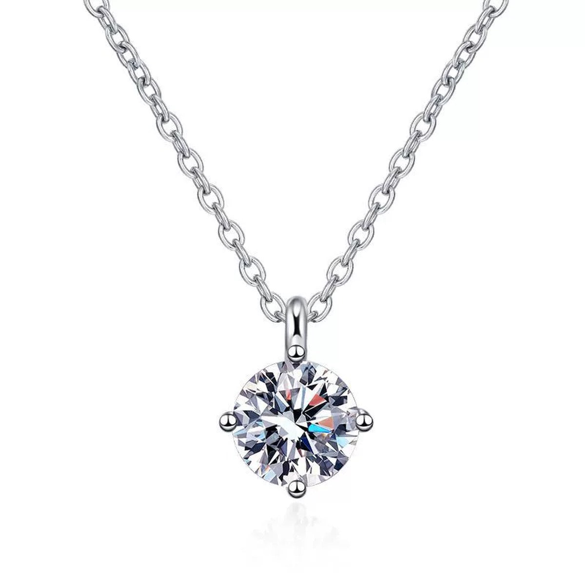 Graduated Moissanite Station Necklace in Platinum-Plated S925 Sterling Silver clean white background product image