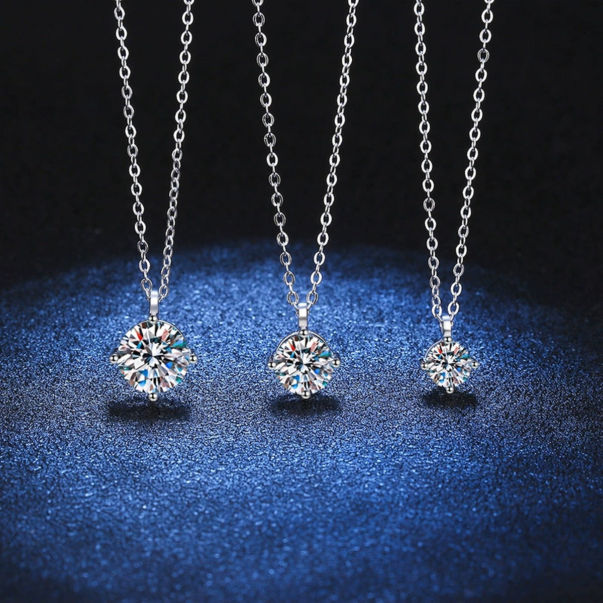 Graduated Moissanite Station Necklace in Platinum-Plated S925 Sterling Silver blue background product view