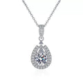 Pear Halo Moissanite Drop Necklace in Platinum-Plated S925 Sterling Silver clean white background product image