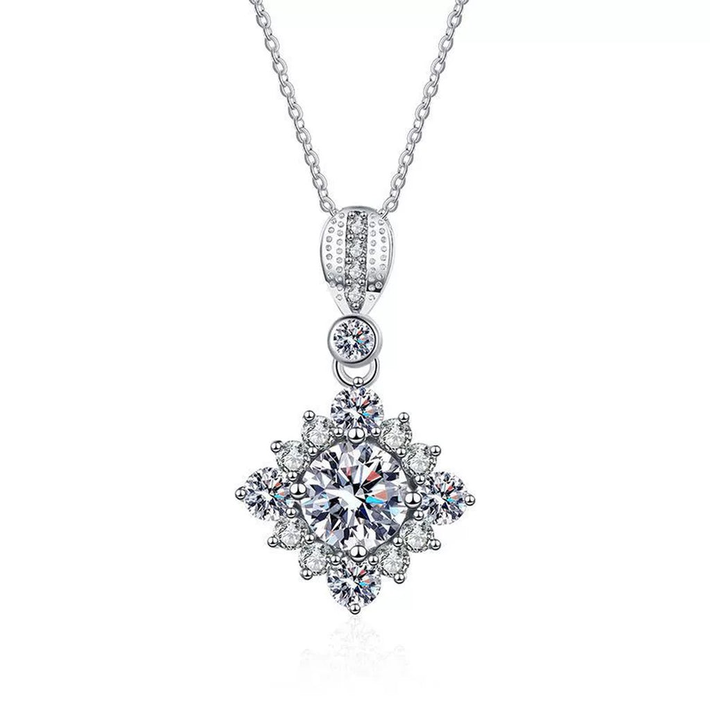 Star Halo Moissanite Pendant Necklace in Platinum-Plated S925 Sterling Silver clean white background product image