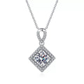 Diamond Halo Moissanite Pendant Necklace in Platinum-Plated S925 Sterling Silver clean white background product image
