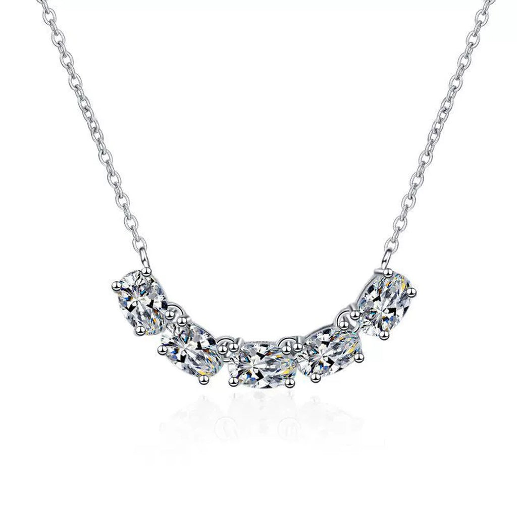 Graduated Five-Stone Moissanite Necklace in Platinum-Plated S925 Sterling Silver clean white background product image