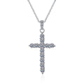 Pavé Cross Moissanite Pendant Necklace in Platinum-Plated S925 Sterling Silver clean white background product image