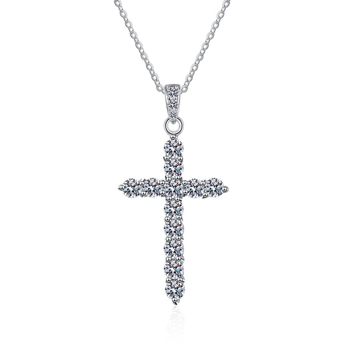 Pavé Cross Moissanite Pendant Necklace in Platinum-Plated S925 Sterling Silver clean white background product image