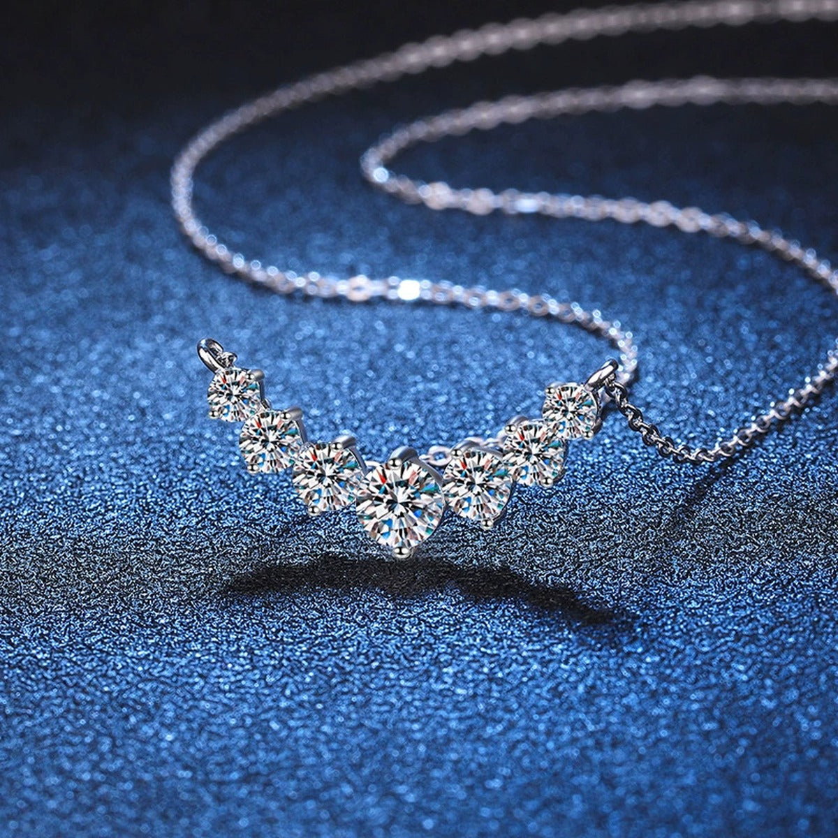 Graduated Moissanite Collar Necklace in Platinum-Plated S925 Sterling Silver blue background product view