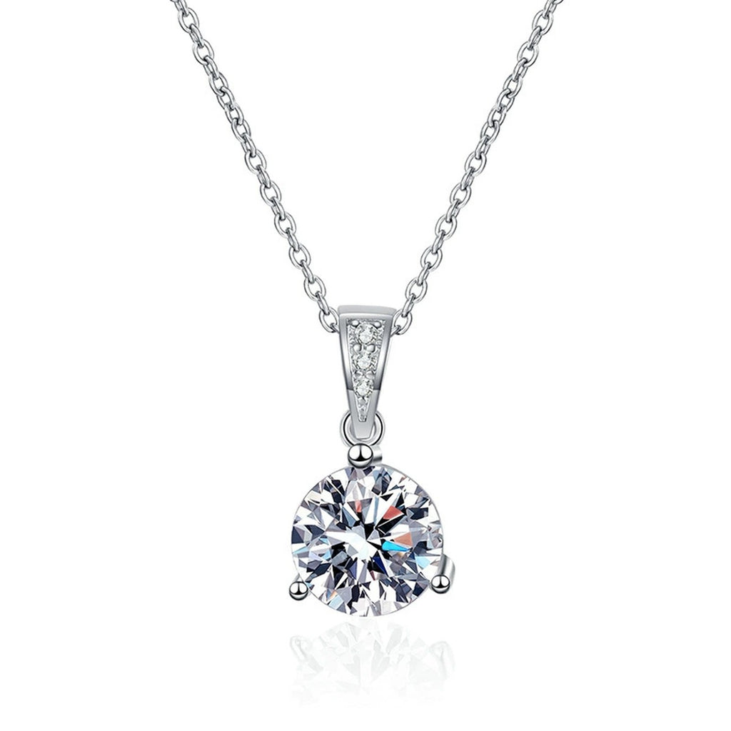 Round Moissanite Pendant Necklace in Platinum-Plated S925 Sterling Silver clean white background product image