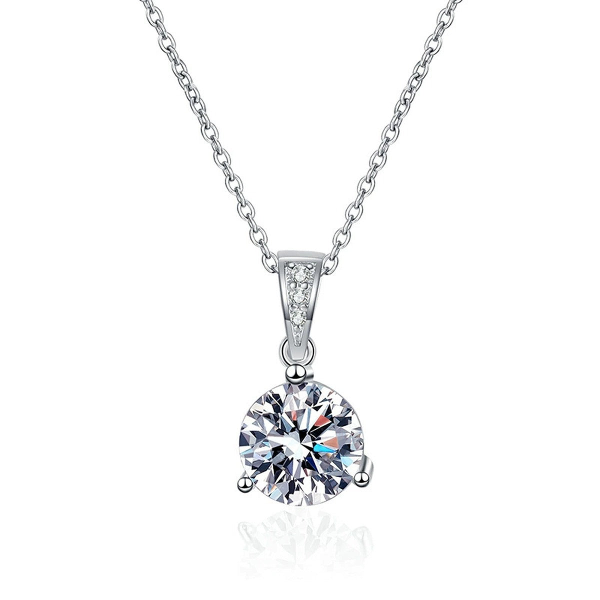 Round Moissanite Pendant Necklace in Platinum-Plated S925 Sterling Silver clean white background product image