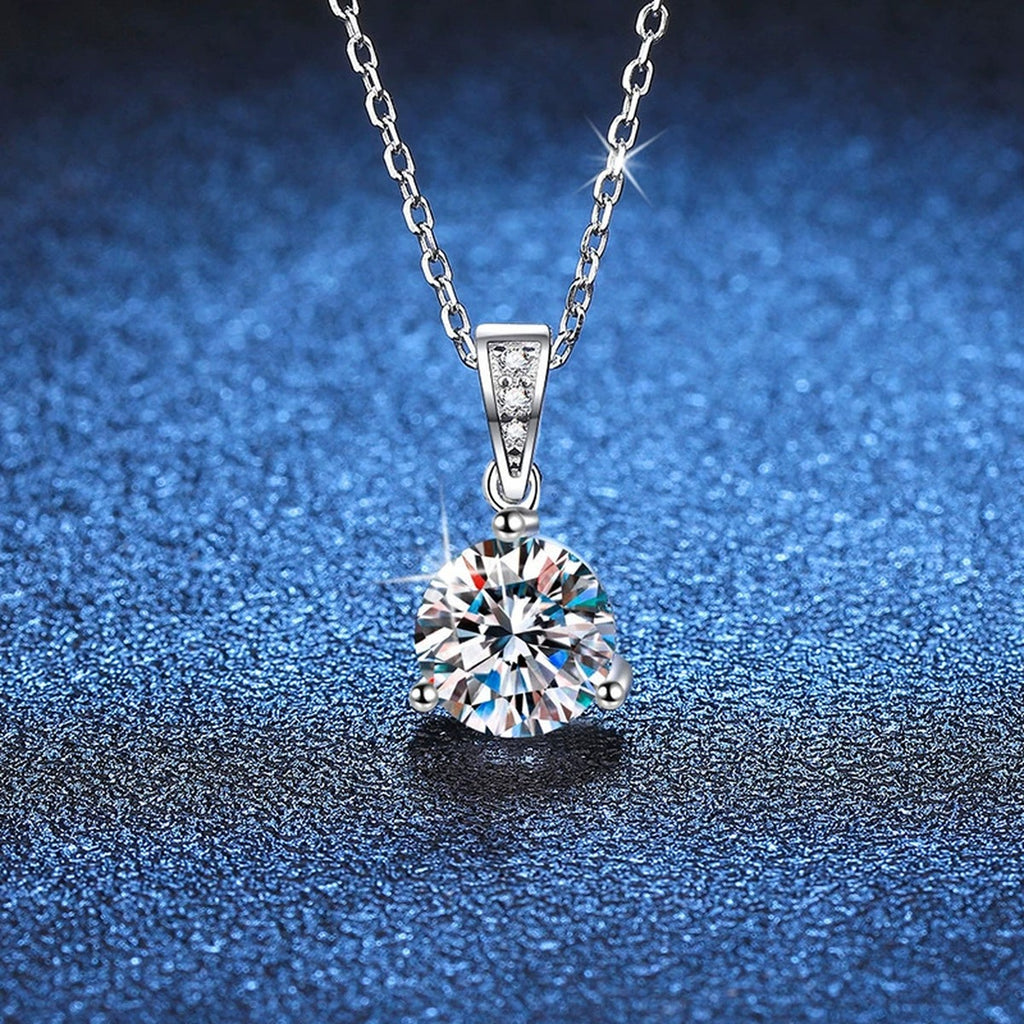 Round Moissanite Pendant Necklace in Platinum-Plated S925 Sterling Silver blue background product view