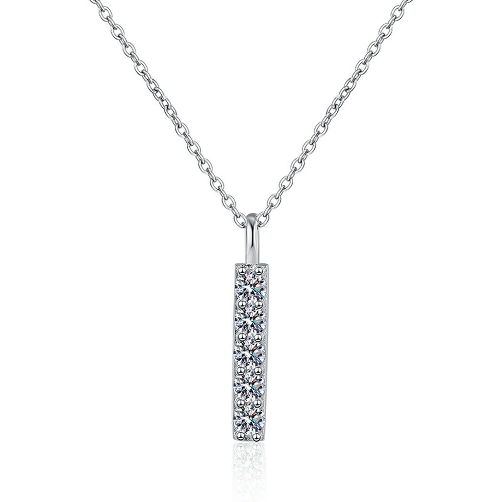 Vertical Bar Moissanite Pendant Necklace in Platinum-Plated S925 Sterling Silver clean white background product image