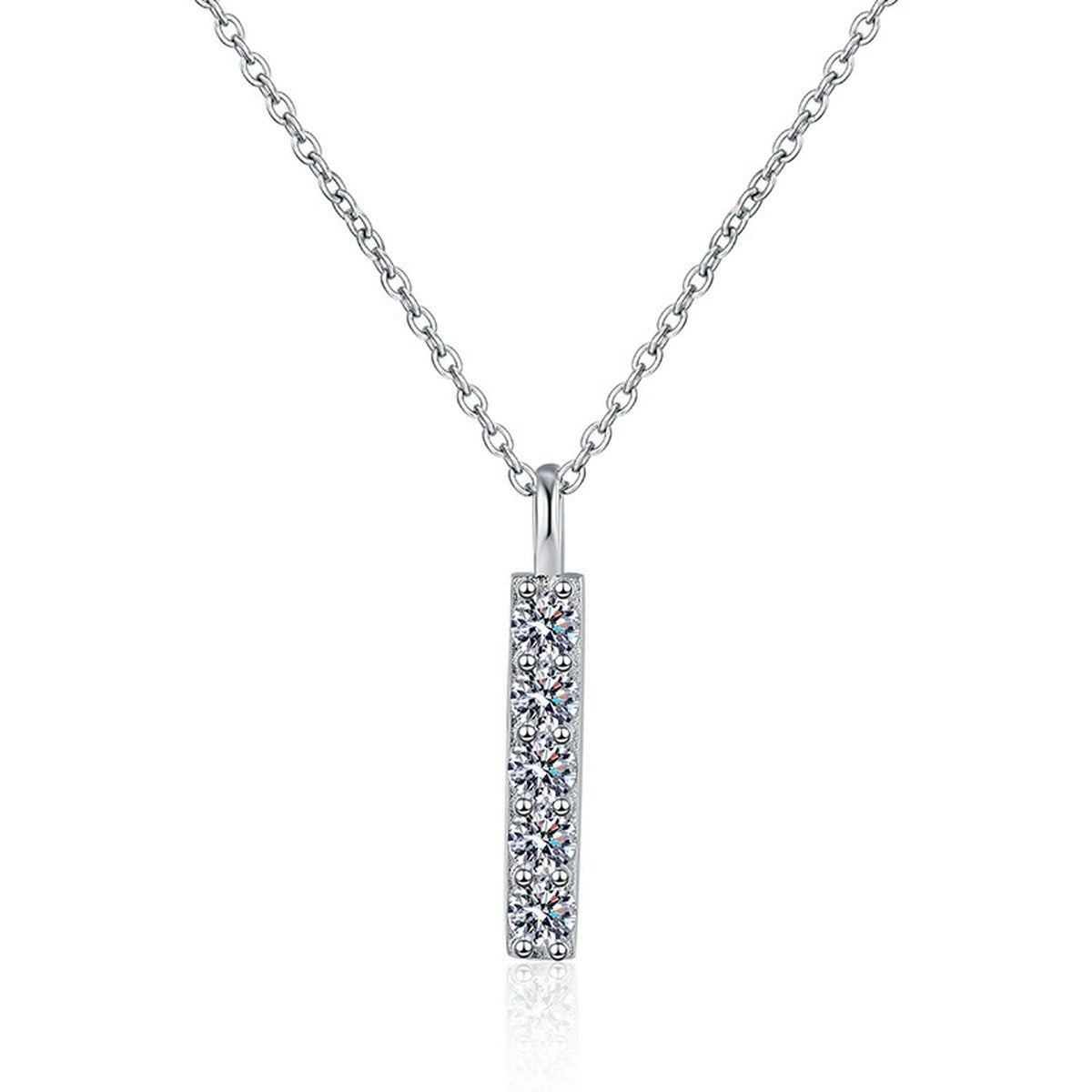 Vertical Bar Moissanite Pendant Necklace in Platinum-Plated S925 Sterling Silver clean white background product image