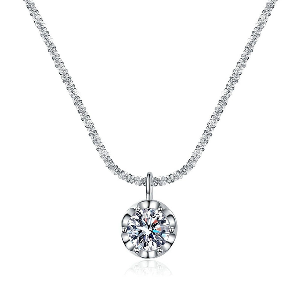 Round Bezel Halo Moissanite Pendant Necklace in Platinum-Plated S925 Sterling Silver clean white background product image