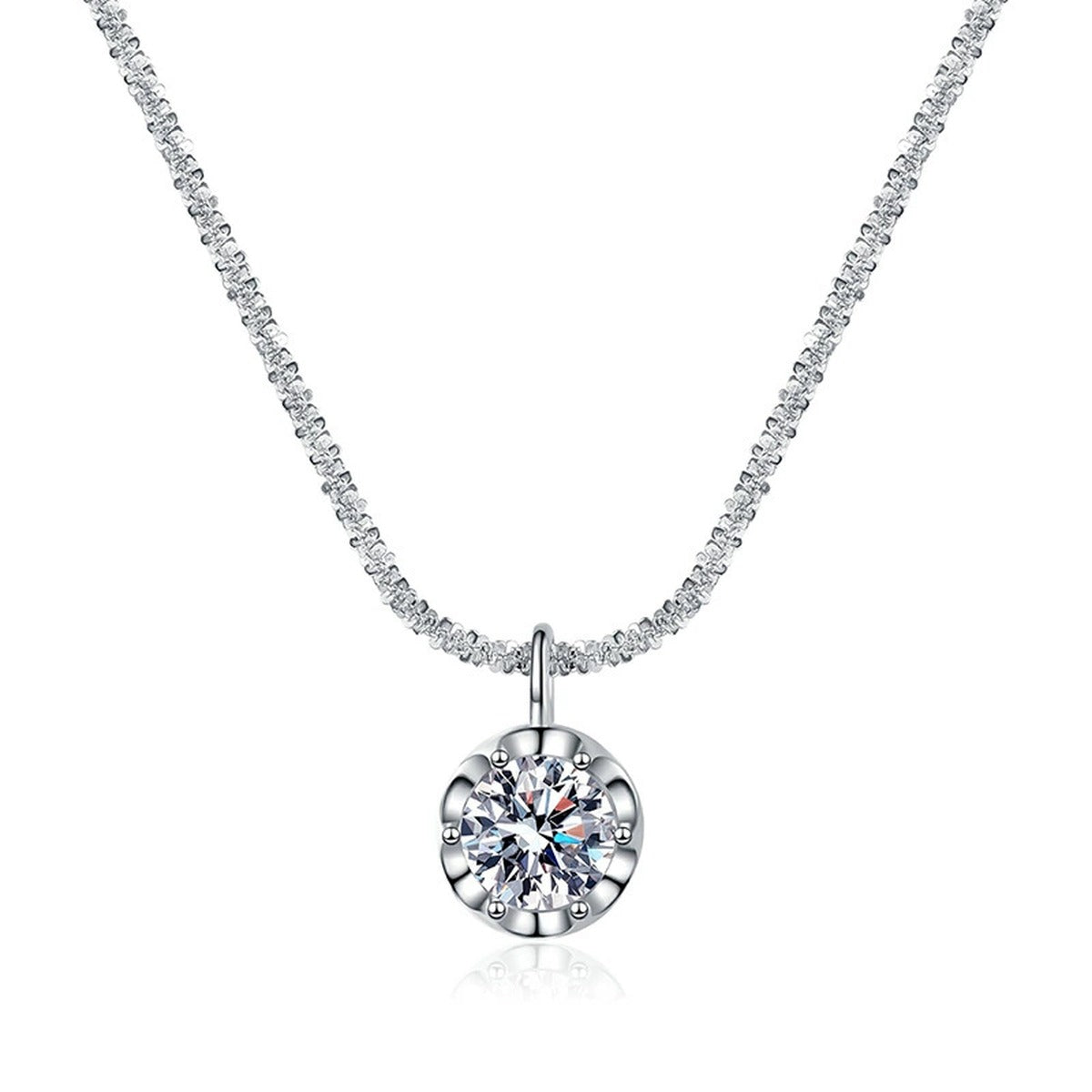 Round Bezel Halo Moissanite Pendant Necklace in Platinum-Plated S925 Sterling Silver clean white background product image