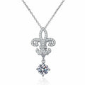Fleur-De-Lis Moissanite Drop Necklace in Platinum-Plated S925 Sterling Silver clean white background product image
