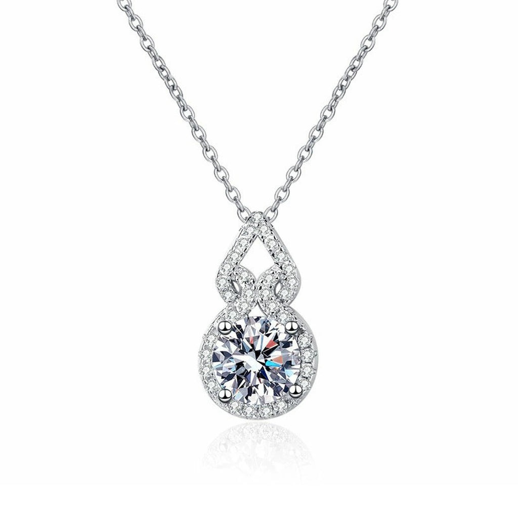 Pear Halo Moissanite Drop Necklace in Platinum-Plated S925 Sterling Silver clean white background product image