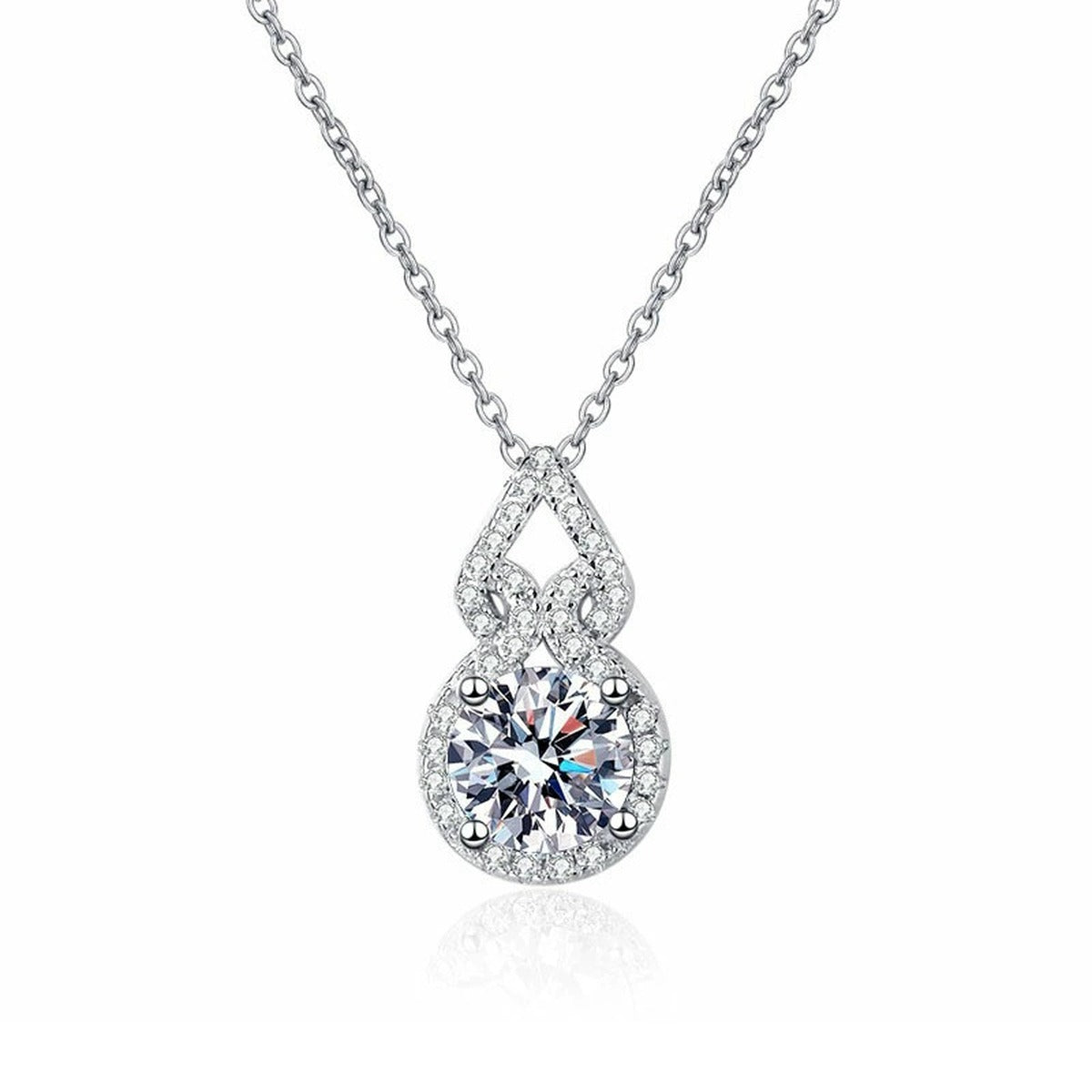 Pear Halo Moissanite Drop Necklace in Platinum-Plated S925 Sterling Silver clean white background product image