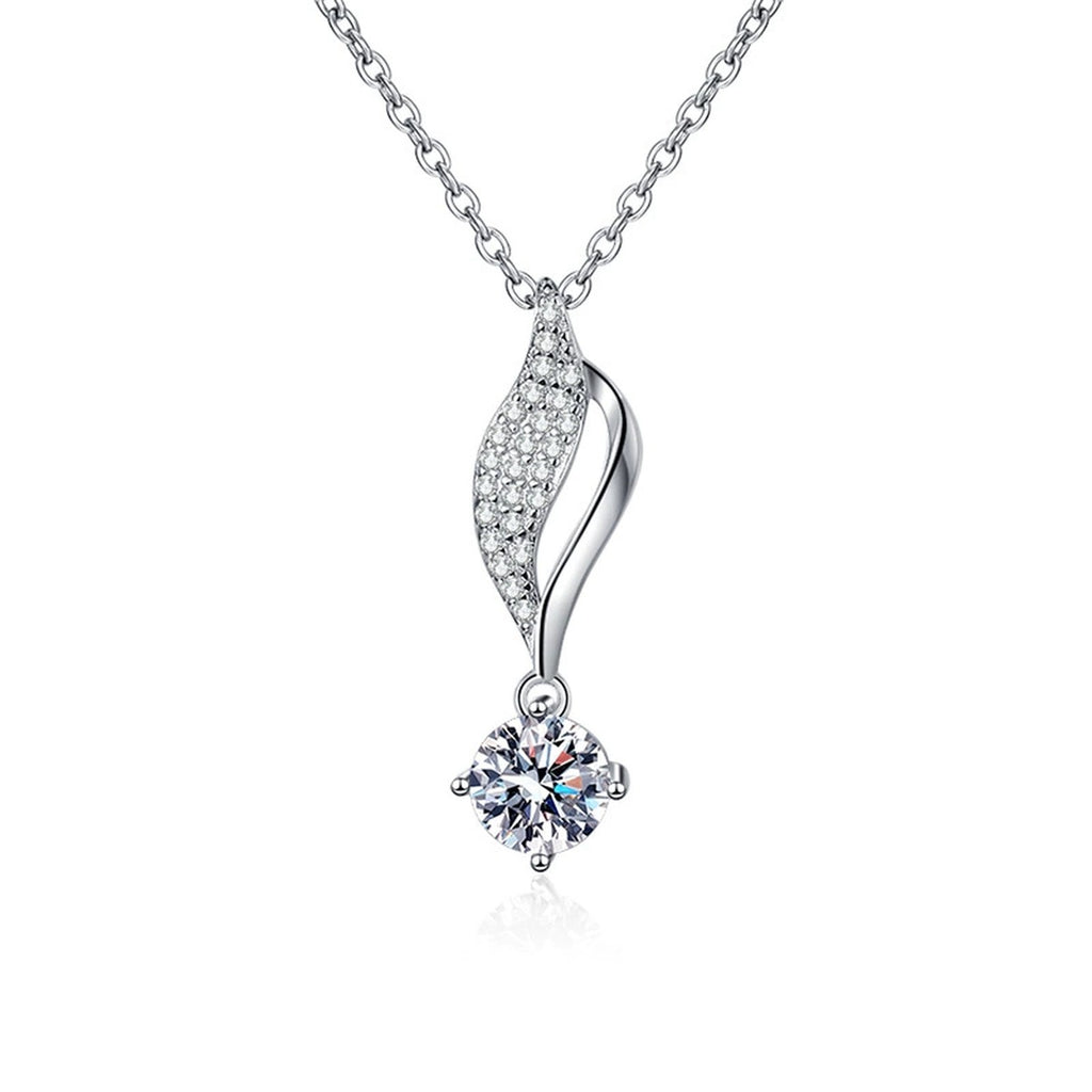 Curved Leaf Moissanite Drop Necklace in Platinum-Plated S925 Sterling Silver clean white background product image