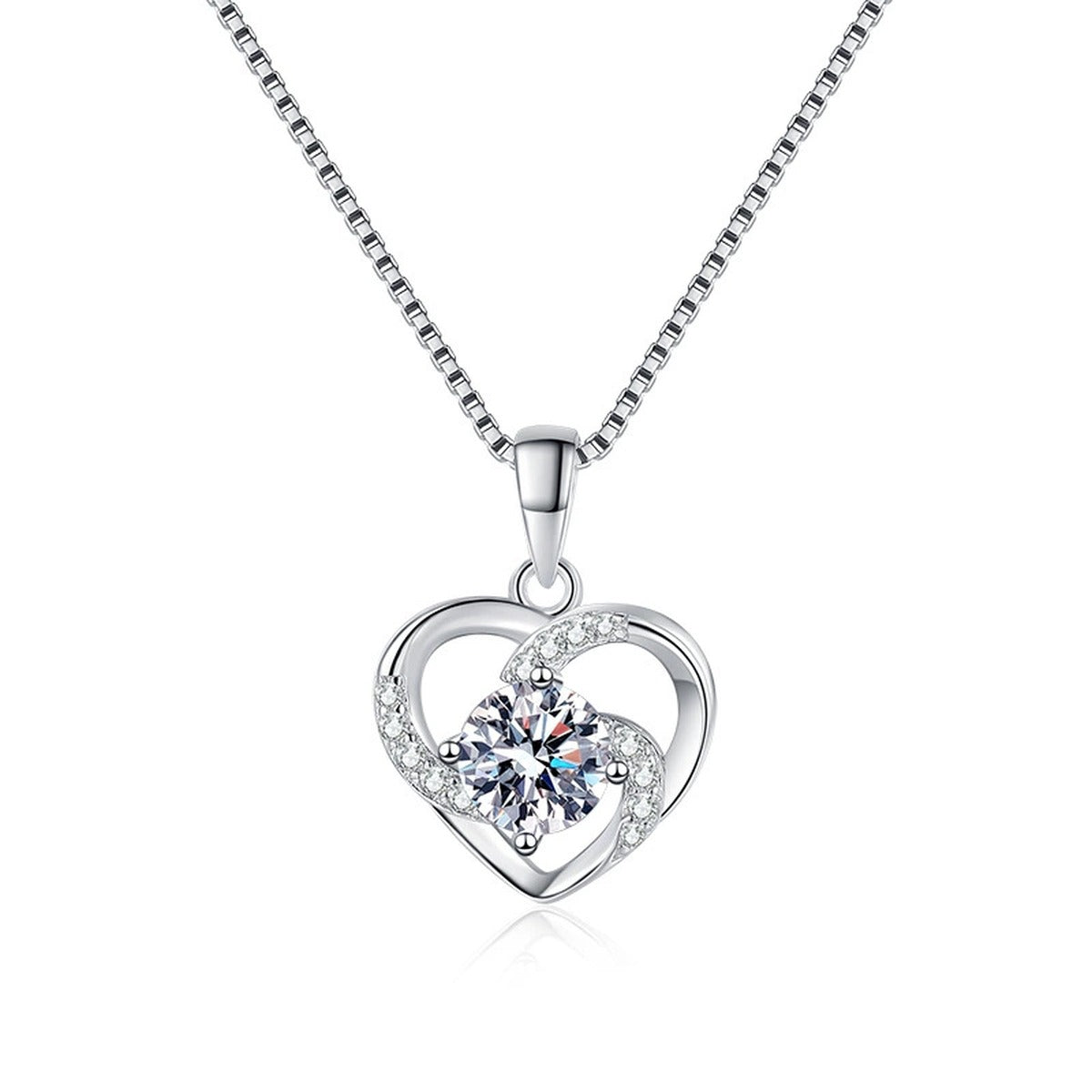 Heart Halo Moissanite Pendant Necklace in Platinum-Plated S925 Sterling Silver clean white background product image
