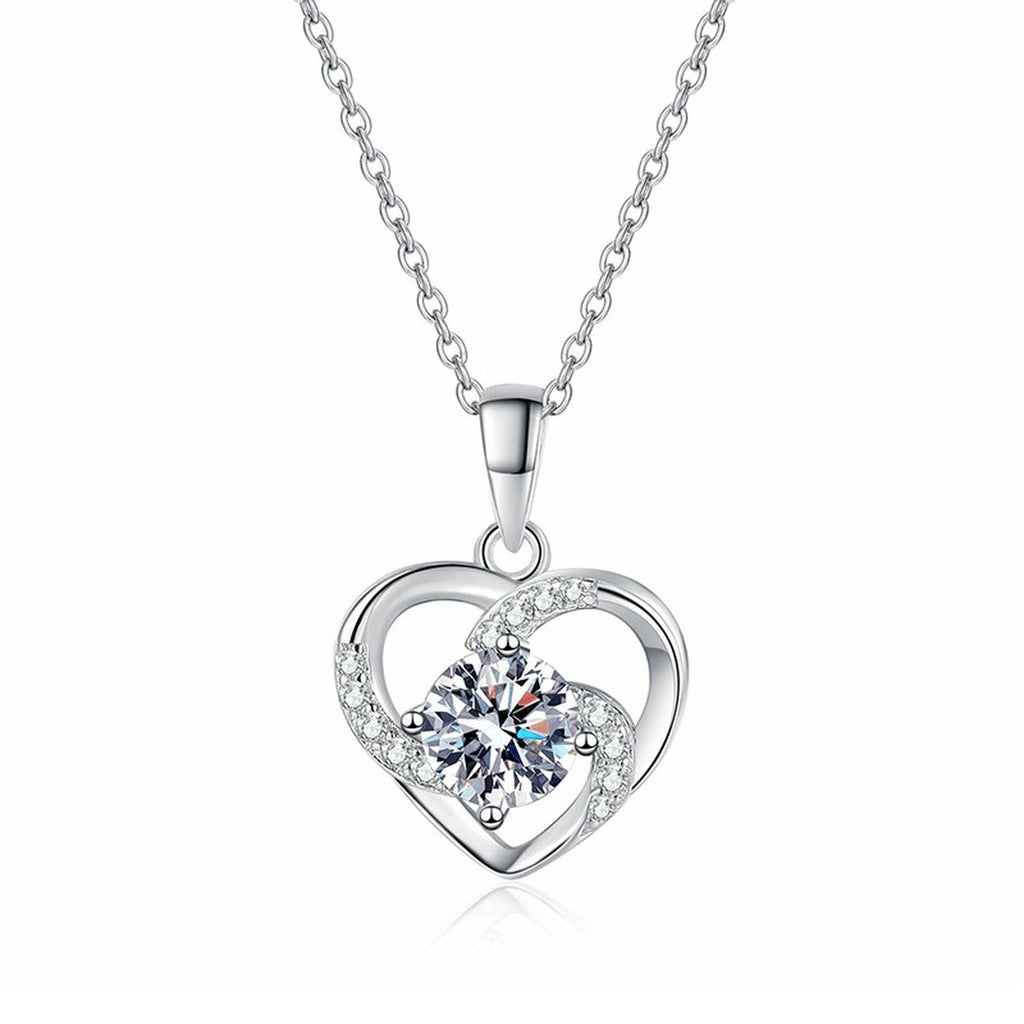 Heart Halo Moissanite Pendant Necklace in Platinum-Plated S925 Sterling Silver white background chain-style variant product image