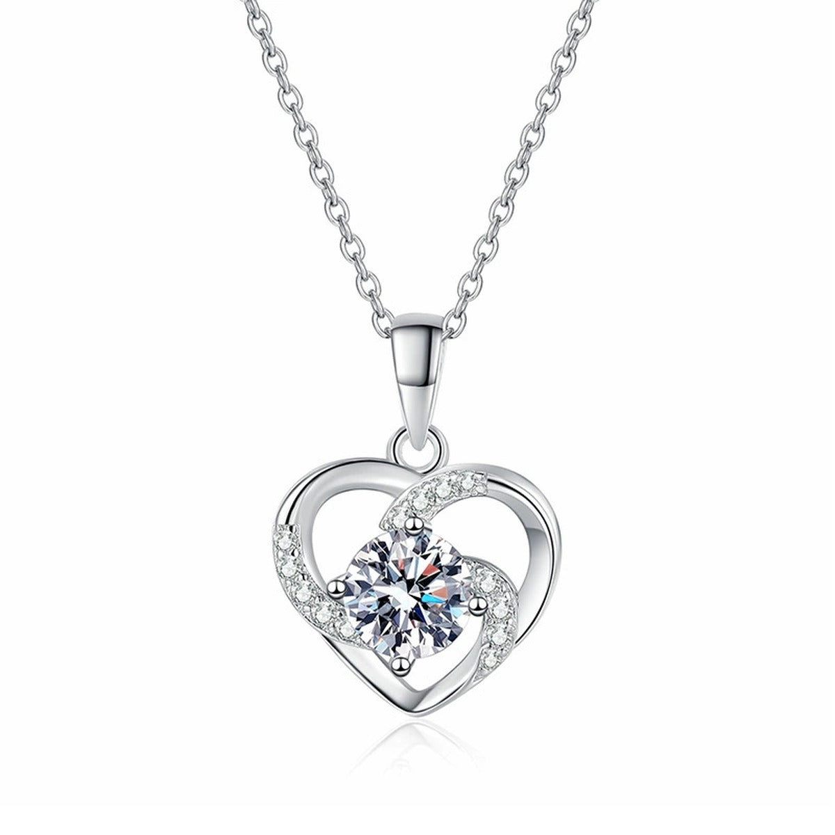 Heart Halo Moissanite Pendant Necklace in Platinum-Plated S925 Sterling Silver white background chain-style variant product image
