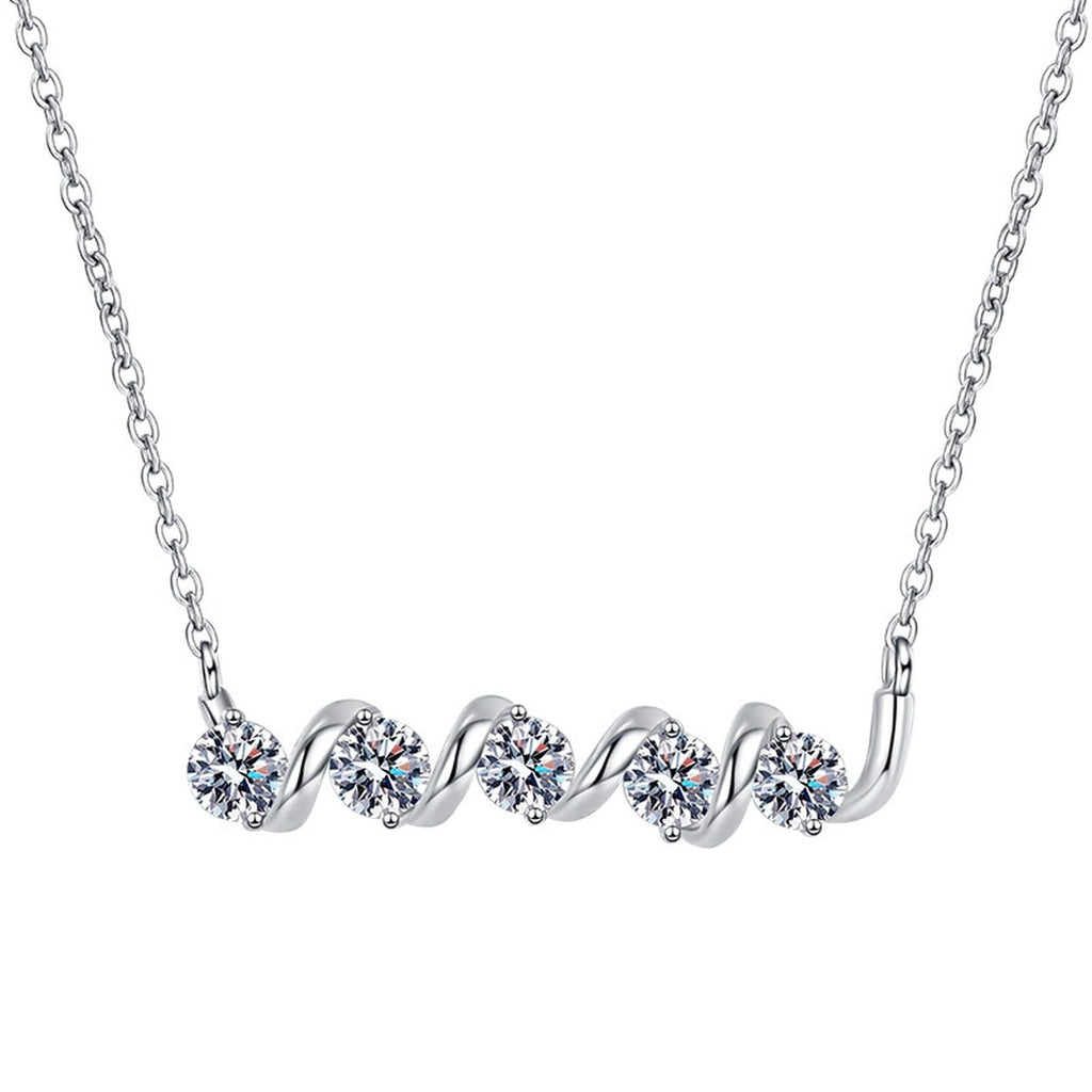 Graduated Five-Stone Moissanite Station Necklace in Platinum-Plated S925 Sterling Silver clean white background product image