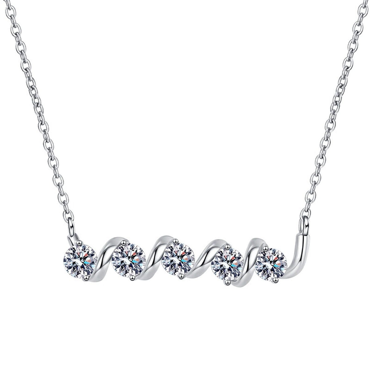 Graduated Five-Stone Moissanite Station Necklace in Platinum-Plated S925 Sterling Silver clean white background product image