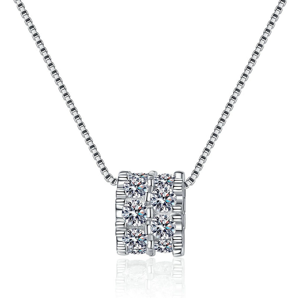 Square Cluster Moissanite Pendant Necklace in Platinum-Plated S925 Sterling Silver clean white background product image