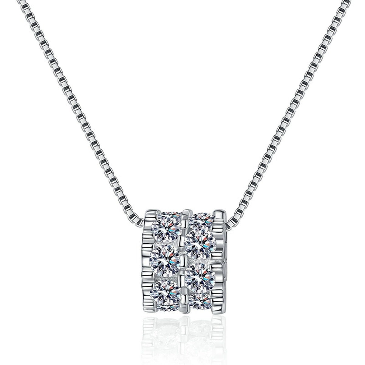 Square Cluster Moissanite Pendant Necklace in Platinum-Plated S925 Sterling Silver clean white background product image