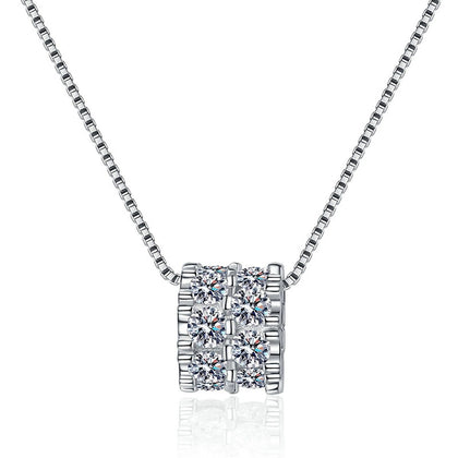 Square Cluster Moissanite Pendant Necklace in Platinum-Plated S925 Sterling Silver clean white background product image