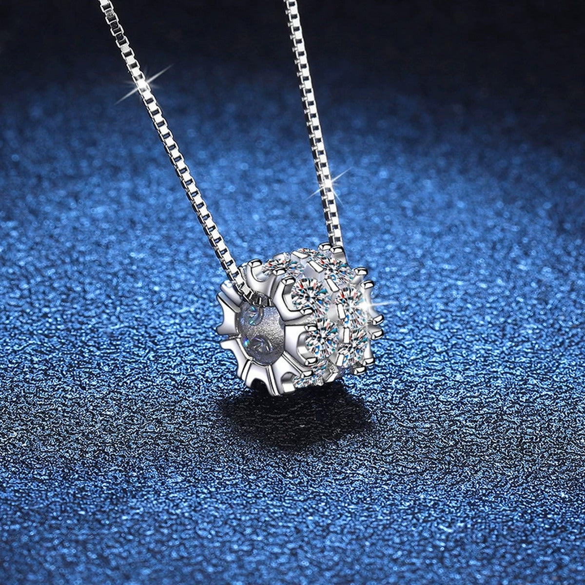Square Cluster Moissanite Pendant Necklace in Platinum-Plated S925 Sterling Silver blue background product view