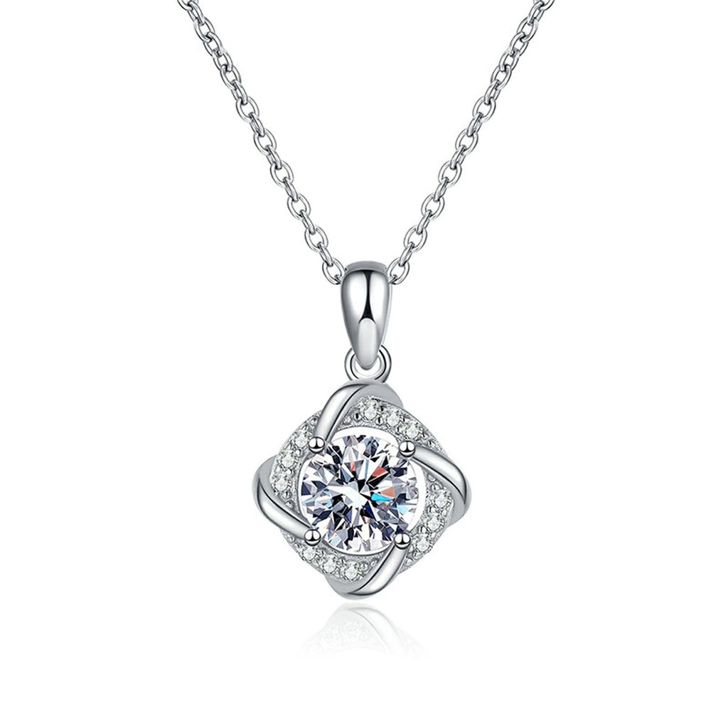 Round Quatrefoil Halo Moissanite Pendant Necklace in Platinum-Plated S925 Sterling Silver clean white background product image