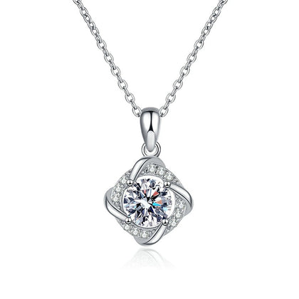 Round Quatrefoil Halo Moissanite Pendant Necklace in Platinum-Plated S925 Sterling Silver clean white background product image