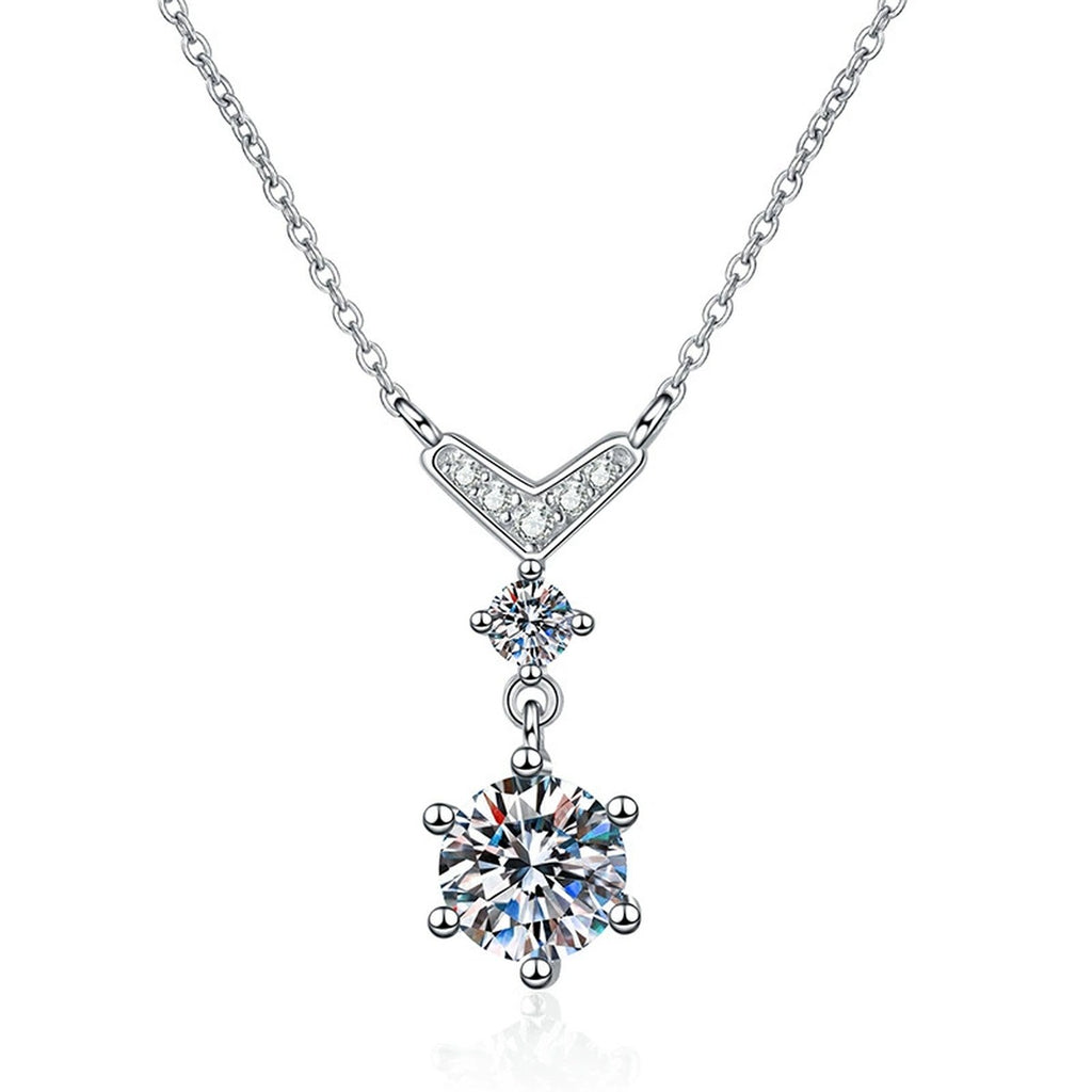 Chevron Drop Moissanite Necklace in Platinum-Plated S925 Sterling Silver clean white background product image