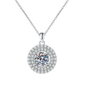 Double Halo Round Moissanite Pendant Necklace in Platinum-Plated S925 Sterling Silver clean white background product image