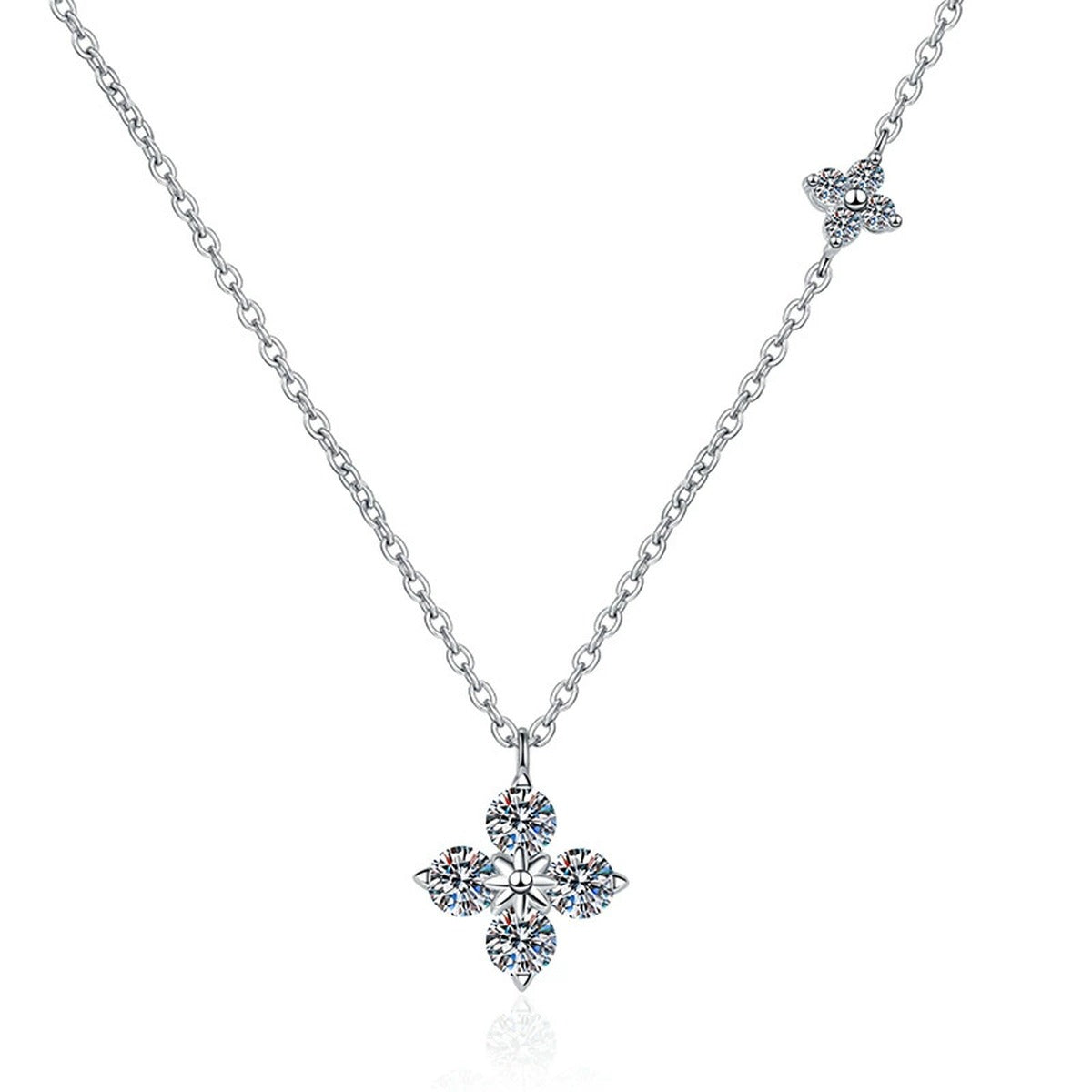 Four-Stone Clover Moissanite Pendant Necklace in S925 Sterling Silver clean white background product image