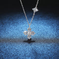 Four-Stone Clover Moissanite Pendant Necklace in S925 Sterling Silver blue background close-up view