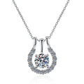 Horseshoe Halo Moissanite Pendant Necklace in Platinum-Plated S925 Sterling Silver clean white background product image