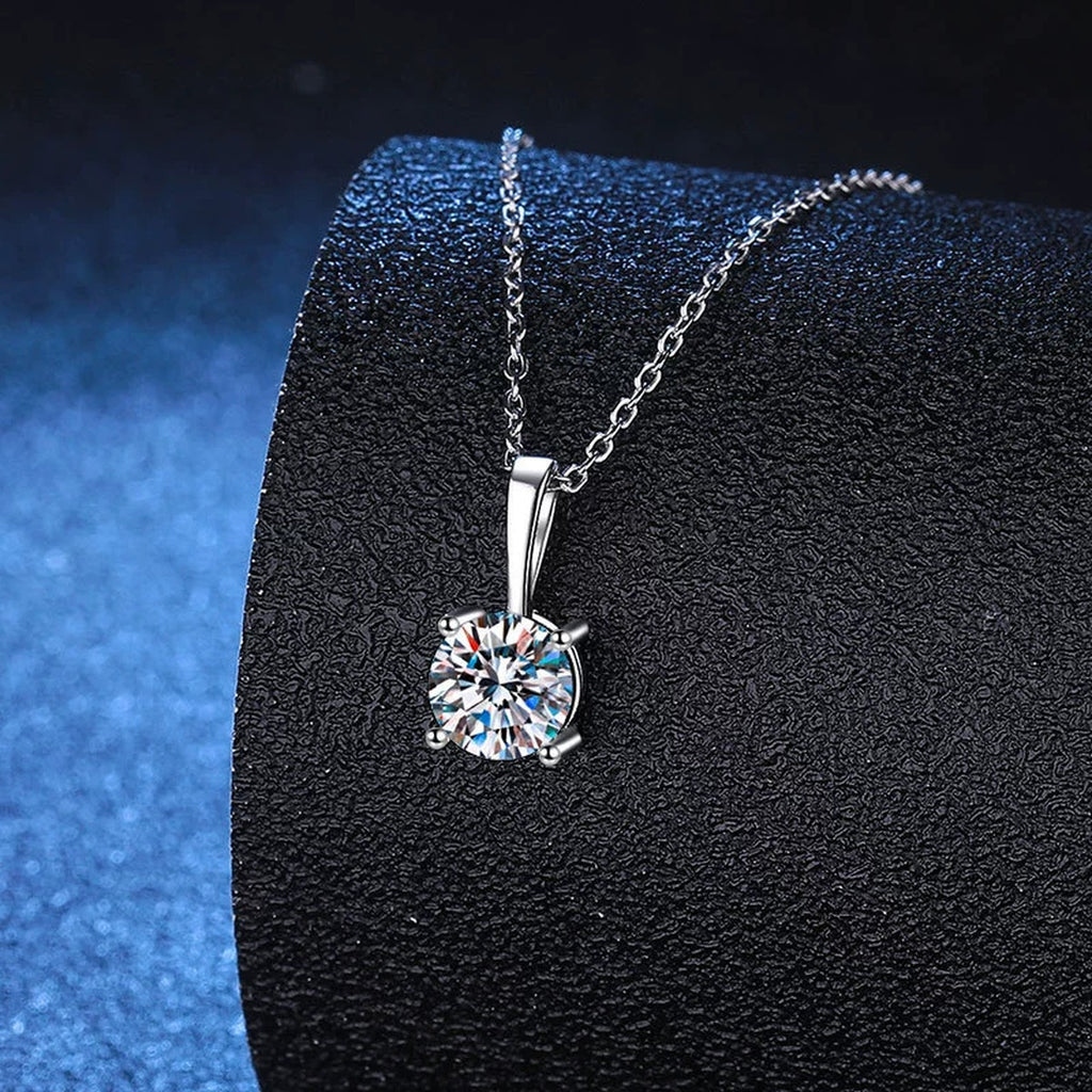 Horseshoe Halo Moissanite Pendant Necklace in Platinum-Plated S925 Sterling Silver dark background product display view