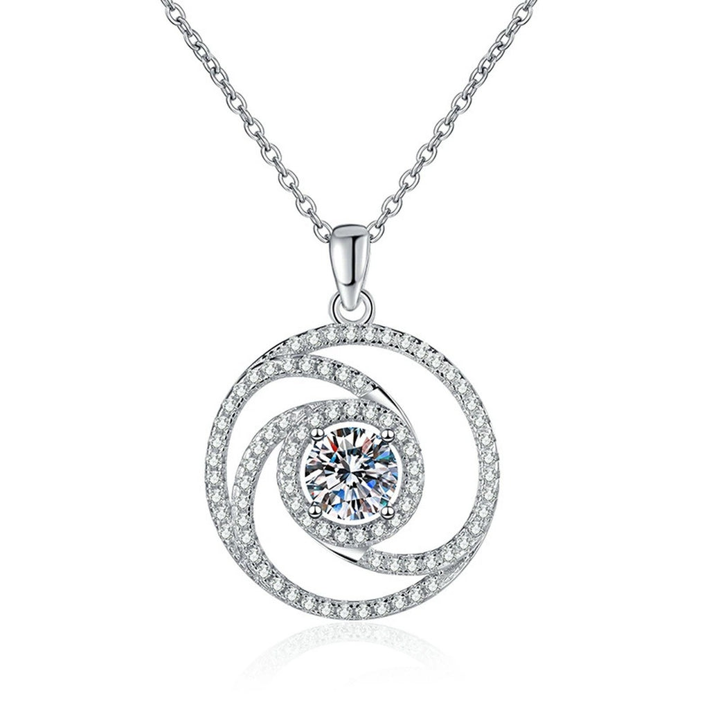 Spiral Halo Moissanite Pendant Necklace in Platinum-Plated S925 Sterling Silver clean white background product image