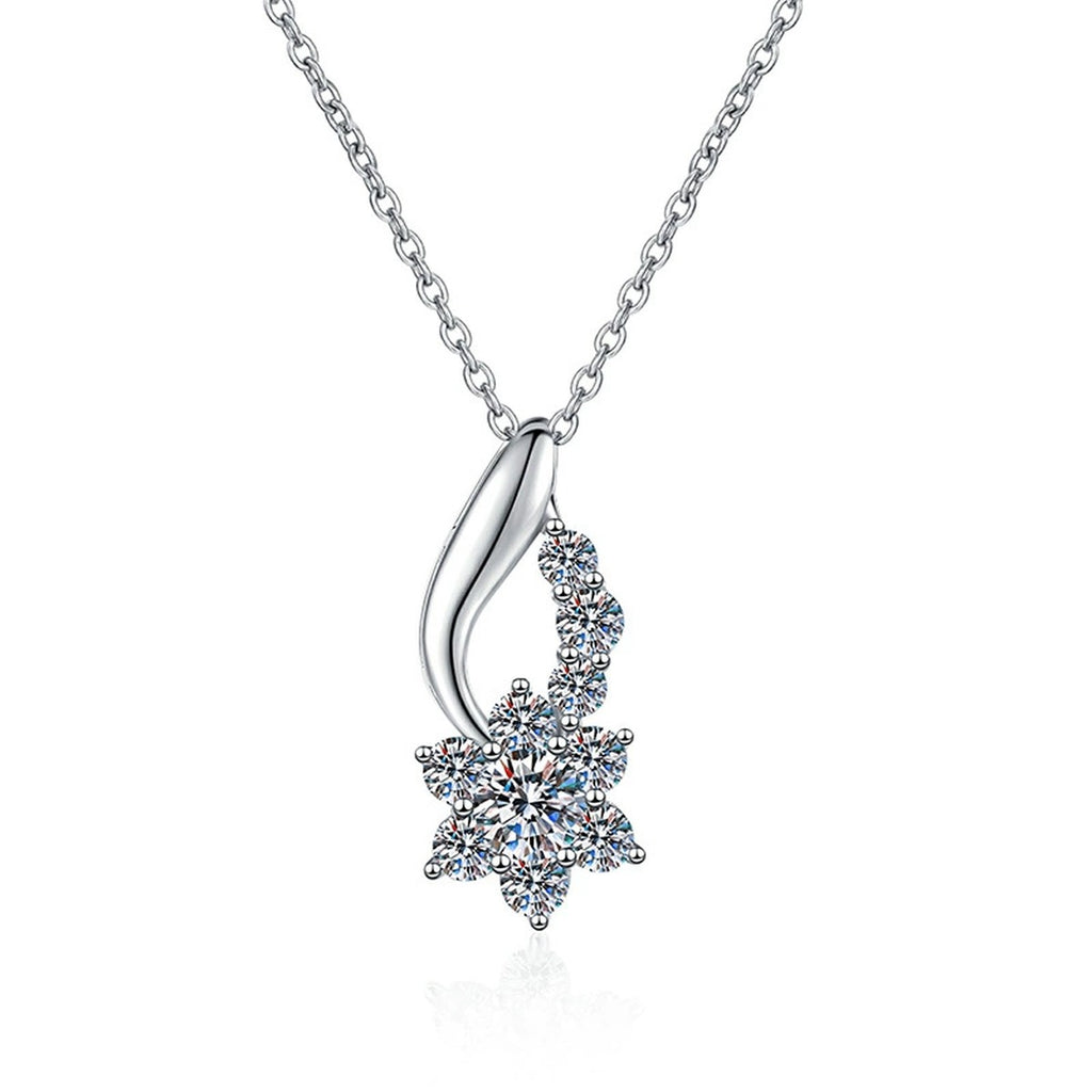 Starburst Moissanite Drop Necklace in Platinum-Plated S925 Sterling Silver clean white background product image