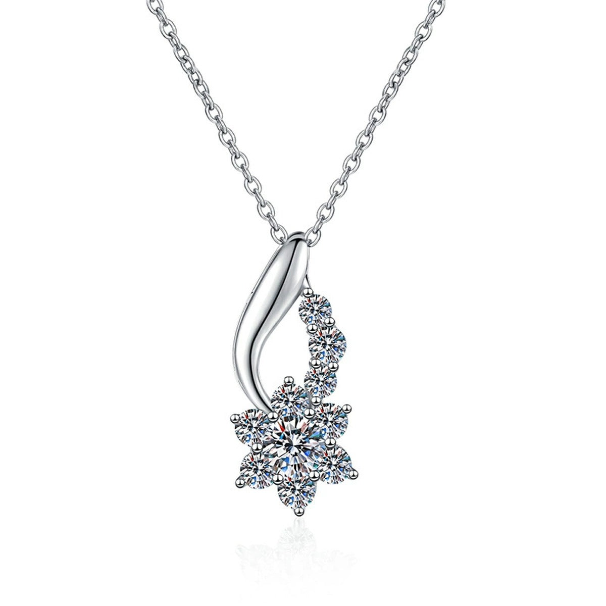 Starburst Moissanite Drop Necklace in Platinum-Plated S925 Sterling Silver clean white background product image