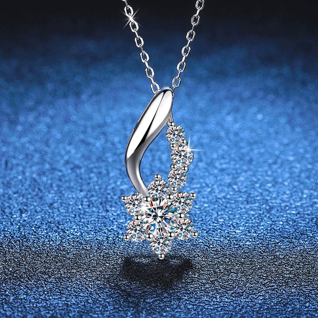 Starburst Moissanite Drop Necklace in Platinum-Plated S925 Sterling Silver blue background product view