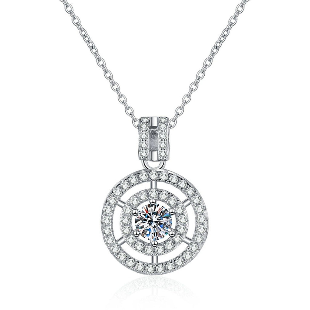 Concentric Halo Moissanite Pendant Necklace in Platinum-Plated S925 Sterling Silver clean white background product image