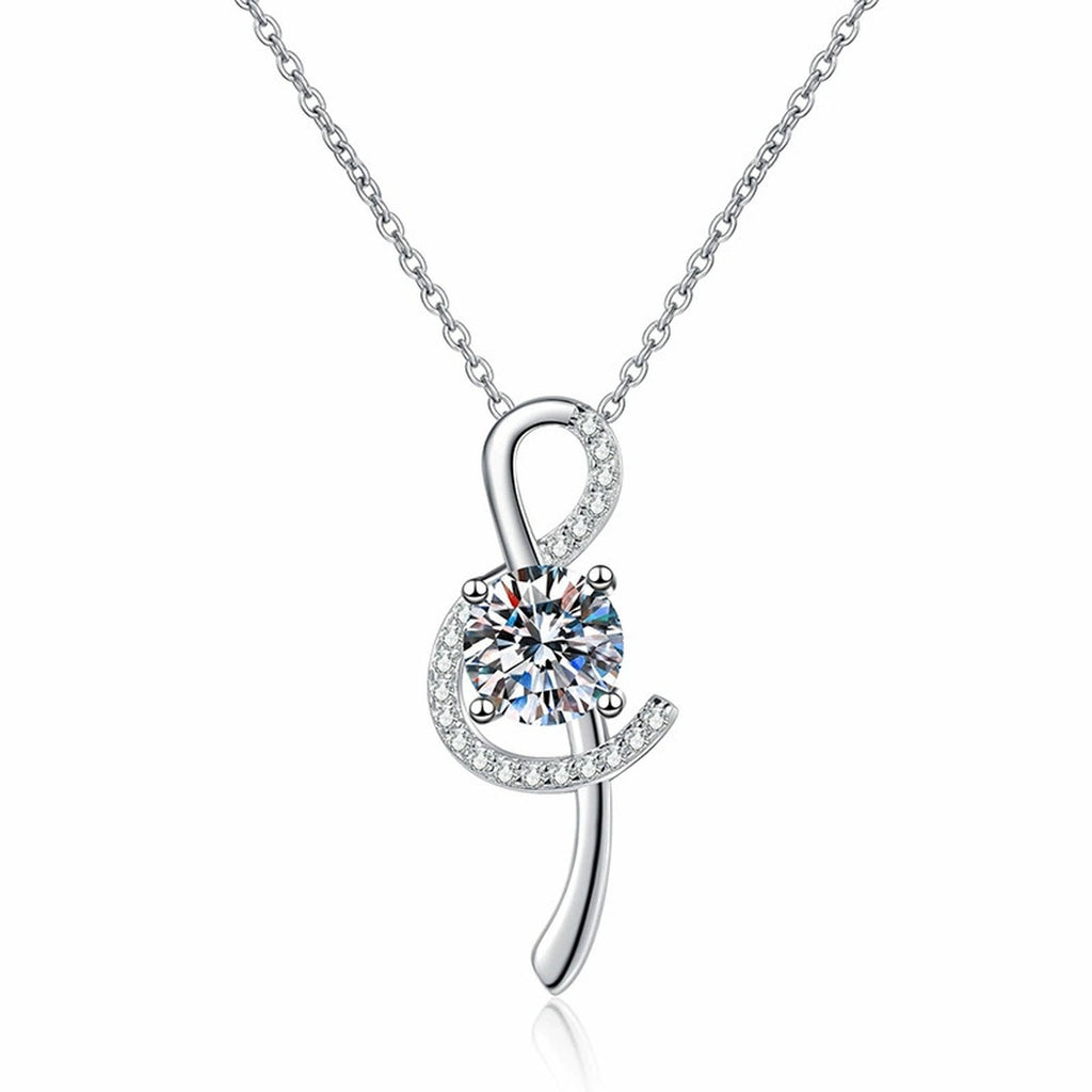 Crescent Moissanite Pendant Necklace in Platinum-Plated S925 Sterling Silver clean white background product image