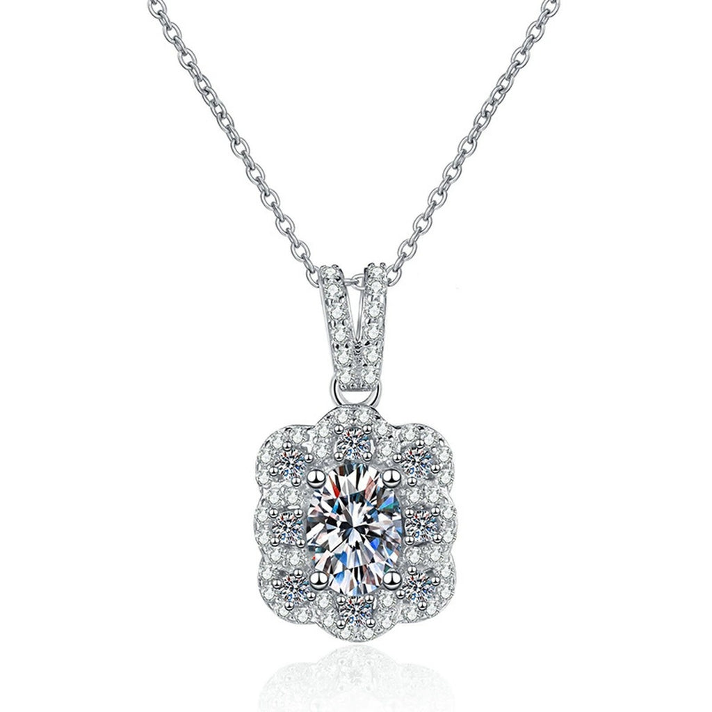 Cushion Halo Pear Moissanite Pendant Necklace in Platinum-Plated S925 Sterling Silver clean white background product image