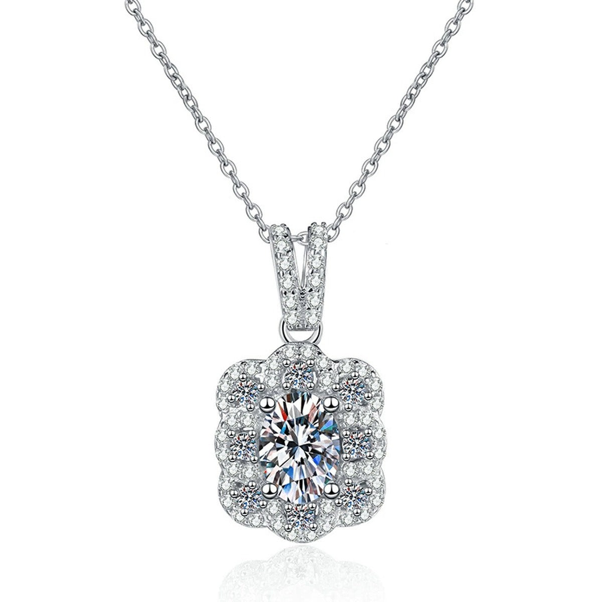 Cushion Halo Pear Moissanite Pendant Necklace in Platinum-Plated S925 Sterling Silver clean white background product image
