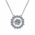 Round Halo Moissanite Pendant Necklace in Platinum-Plated S925 Sterling Silver on clean white background