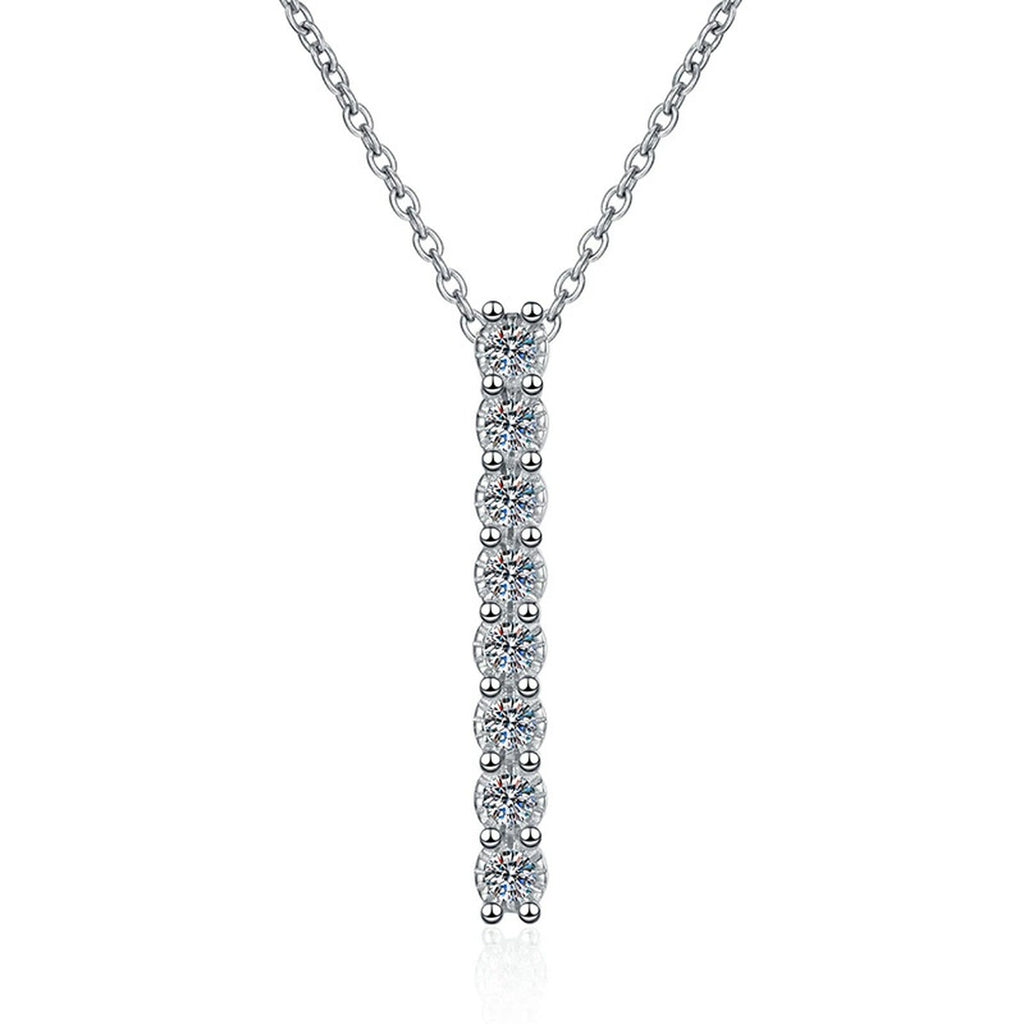 Slim Bar Moissanite Drop Necklace in Platinum-Plated S925 Sterling Silver on clean white background