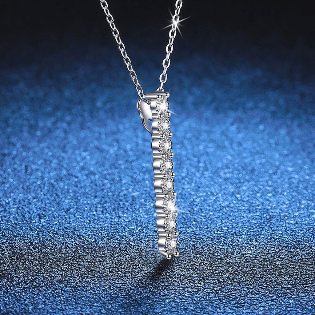 Slim Bar Moissanite Drop Necklace in Platinum-Plated S925 Sterling Silver blue background product view